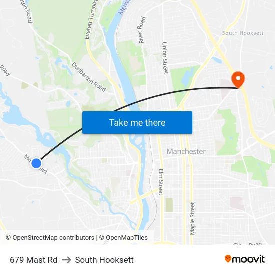 679  Mast Rd to South Hooksett map