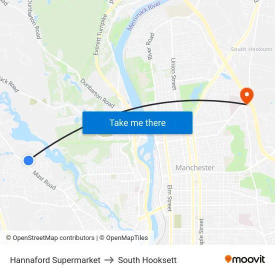 Hannaford Supermarket to South Hooksett map