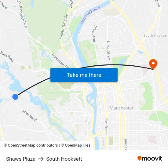 Shaws Plaza to South Hooksett map