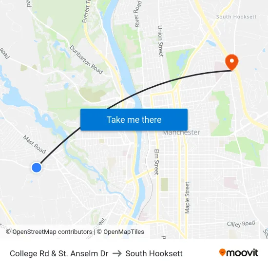 College Rd & St. Anselm Dr to South Hooksett map