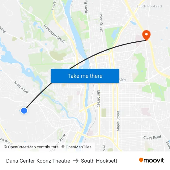 Dana Center-Koonz Theatre to South Hooksett map