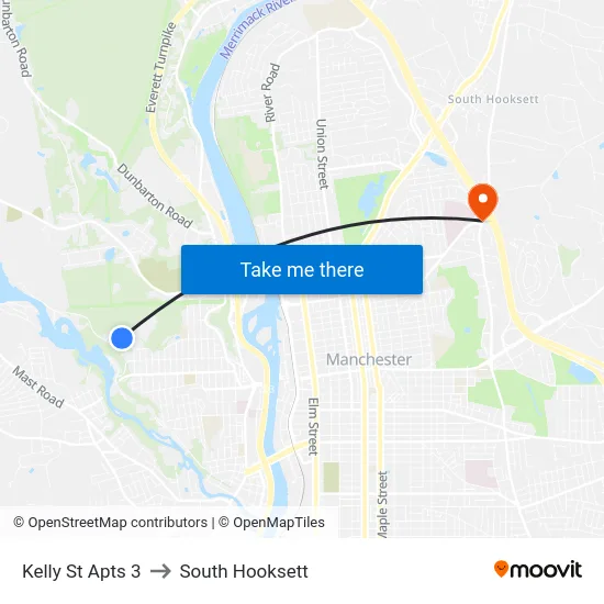 Kelly St Apts 3 to South Hooksett map