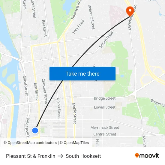 Pleasant St & Franklin to South Hooksett map