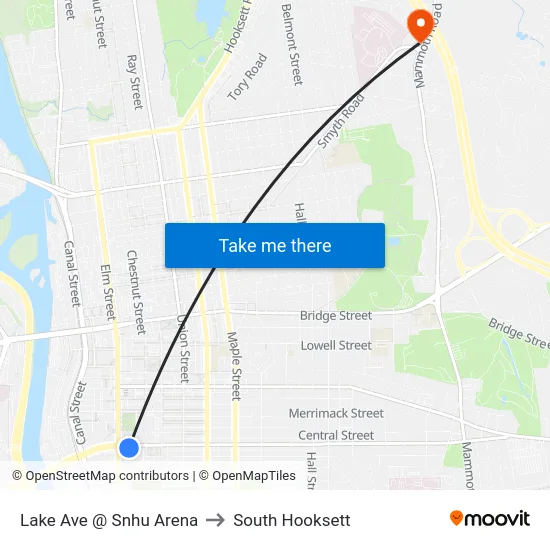 Lake Ave @ Snhu Arena to South Hooksett map