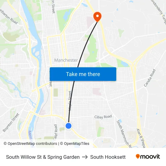 South Willow St & Spring Garden to South Hooksett map