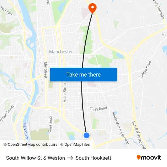South Willow St & Weston to South Hooksett map