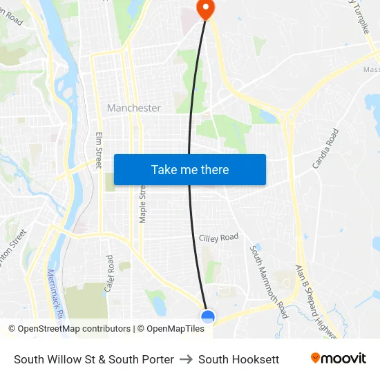 South Willow St & South Porter to South Hooksett map