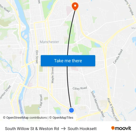South Willow St & Weston Rd to South Hooksett map