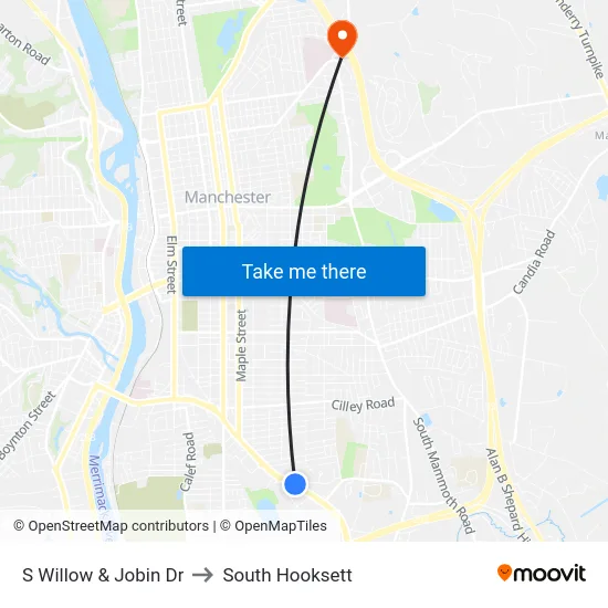 S Willow & Jobin Dr to South Hooksett map