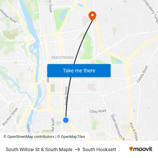 South Willow St & South Maple to South Hooksett map