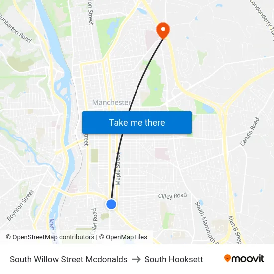 South Willow Street Mcdonalds to South Hooksett map