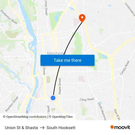 Union St & Shasta to South Hooksett map