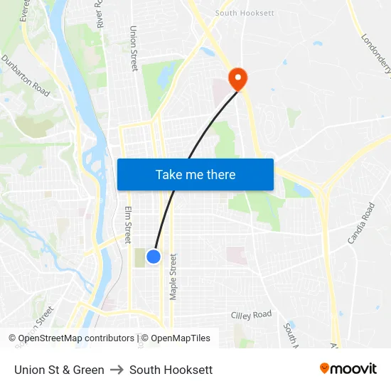 Union St & Green to South Hooksett map