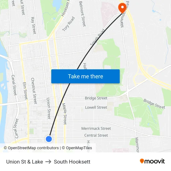 Union St & Lake to South Hooksett map
