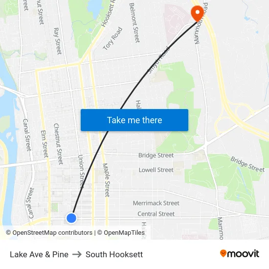 Lake Ave & Pine to South Hooksett map