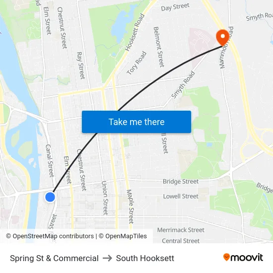 Spring St & Commercial to South Hooksett map