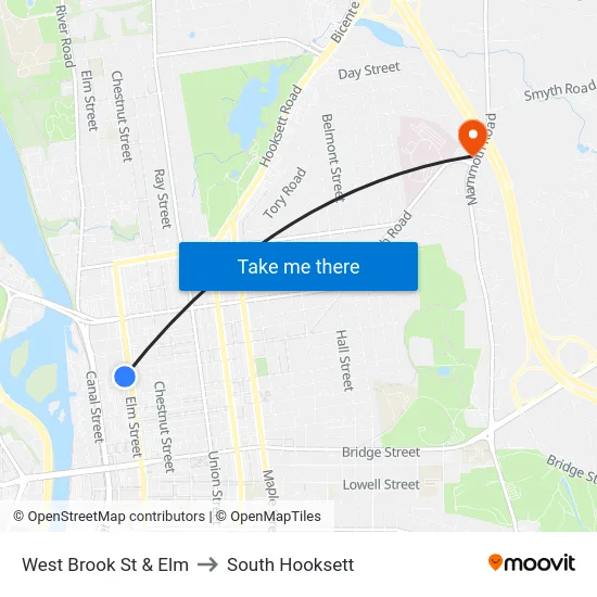 West Brook St & Elm to South Hooksett map