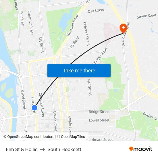 Elm St & Hollis to South Hooksett map