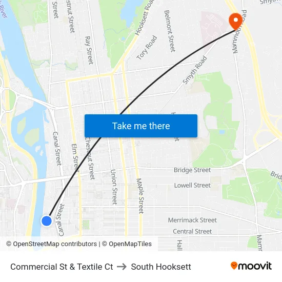 Commercial St & Textile Ct to South Hooksett map