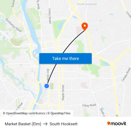 Market Basket (Elm) to South Hooksett map