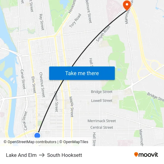 Lake And Elm to South Hooksett map