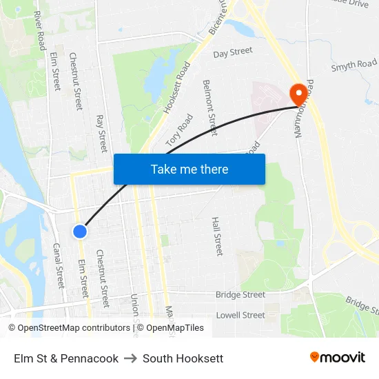 Elm St & Pennacook to South Hooksett map