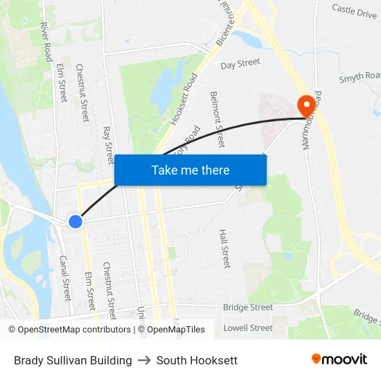 Brady Sullivan Building to South Hooksett map