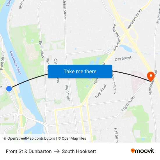 Front St & Dunbarton to South Hooksett map