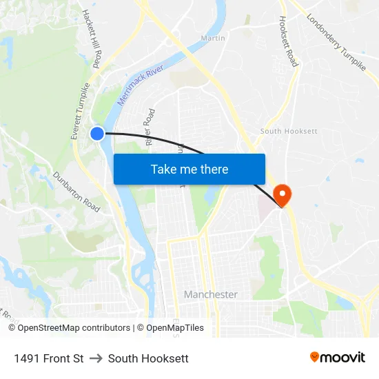 1491 Front St to South Hooksett map