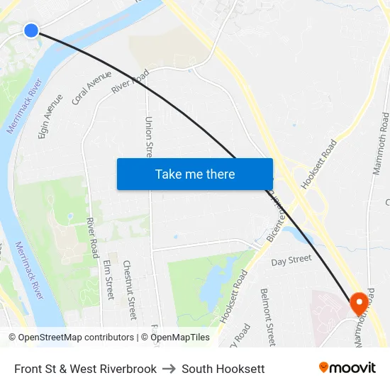 Front St & West Riverbrook to South Hooksett map