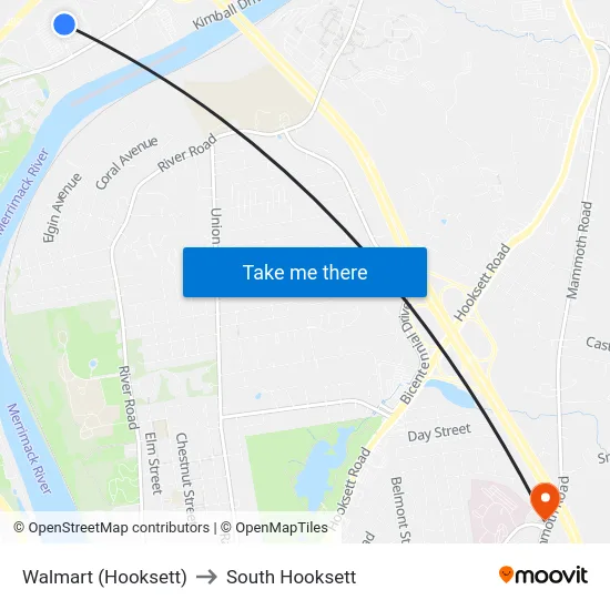 Walmart (Hooksett) to South Hooksett map
