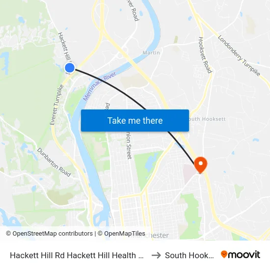 Hackett Hill Rd  Hackett Hill Health Center to South Hooksett map