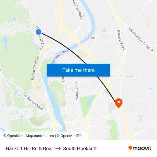 Hackett Hill Rd & Briar to South Hooksett map