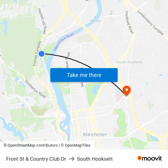 Front St & Country Club Dr to South Hooksett map