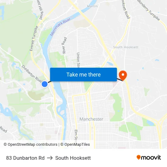 83 Dunbarton Rd to South Hooksett map
