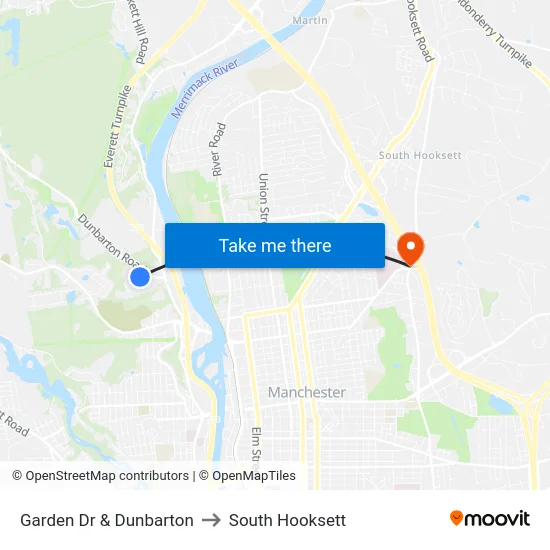 Garden Dr & Dunbarton to South Hooksett map