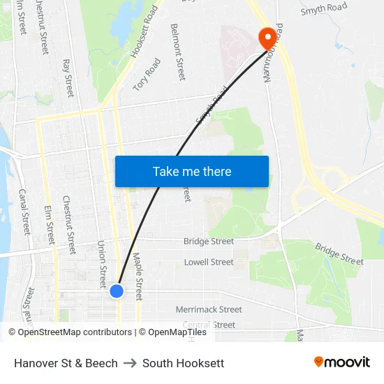 Hanover St & Beech to South Hooksett map