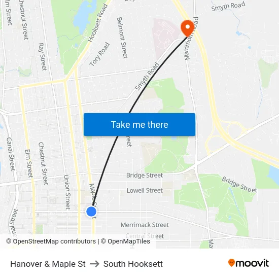 Hanover & Maple St to South Hooksett map