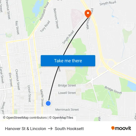 Hanover St & Lincolon to South Hooksett map