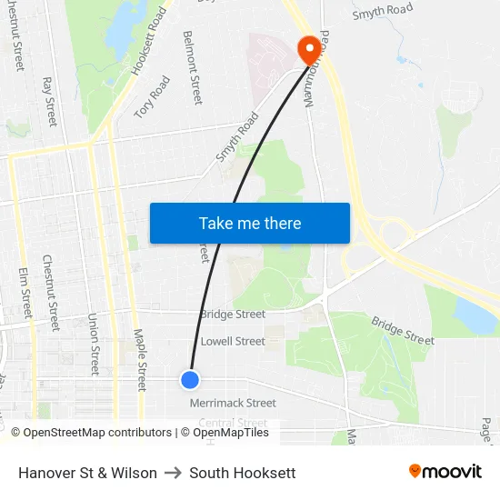 Hanover St & Wilson to South Hooksett map