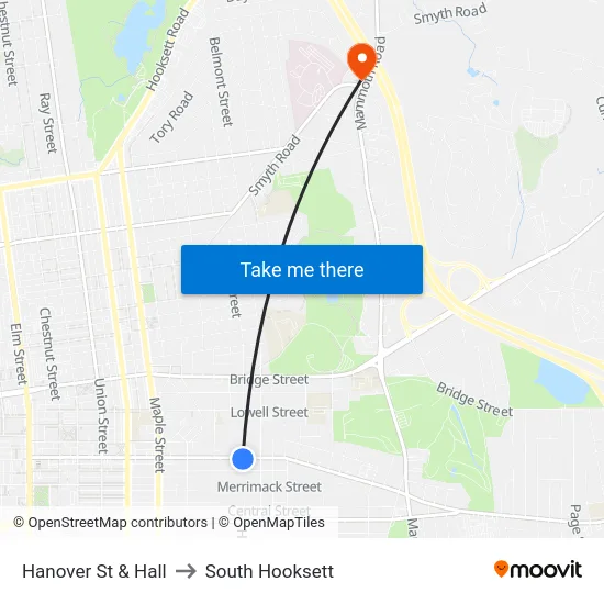 Hanover St & Hall to South Hooksett map