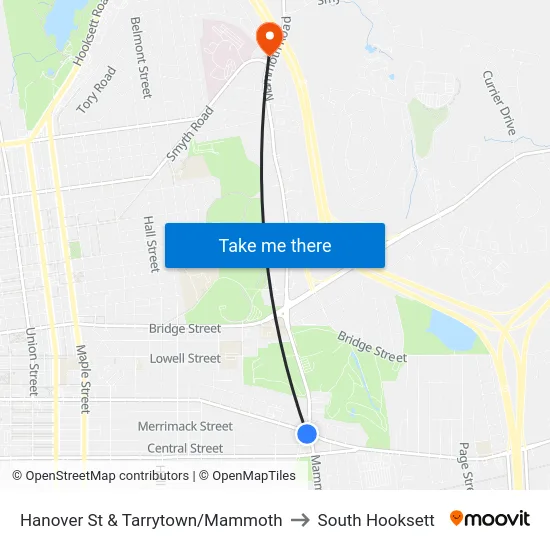 Hanover St & Tarrytown/Mammoth to South Hooksett map