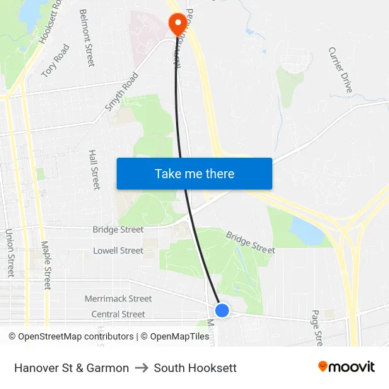 Hanover St & Garmon to South Hooksett map
