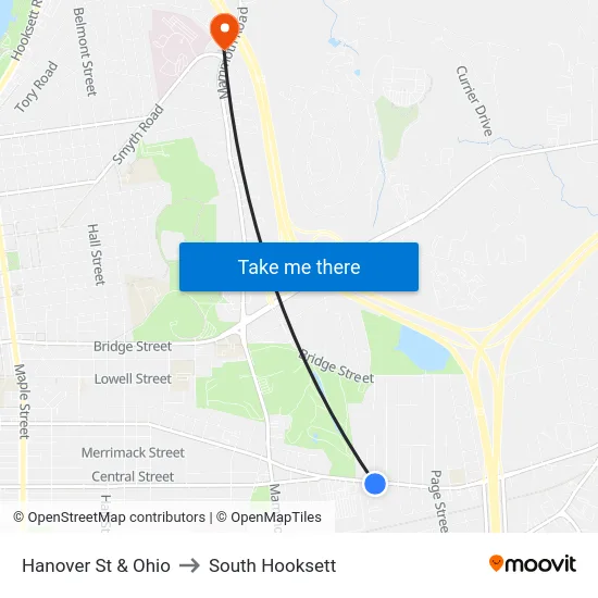 Hanover St & Ohio to South Hooksett map