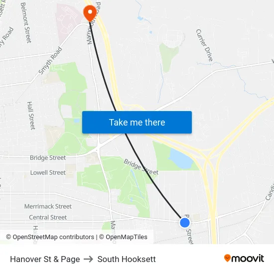 Hanover St & Page to South Hooksett map