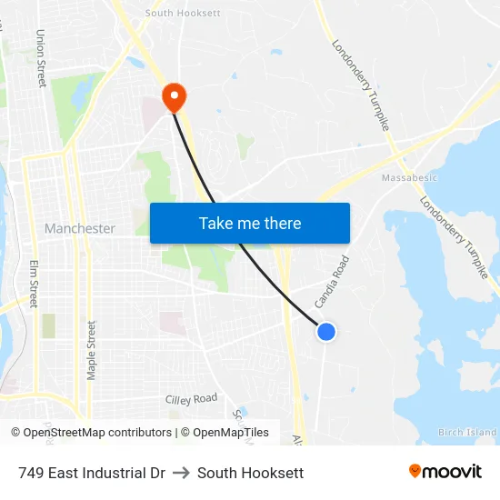 749 East Industrial Dr to South Hooksett map