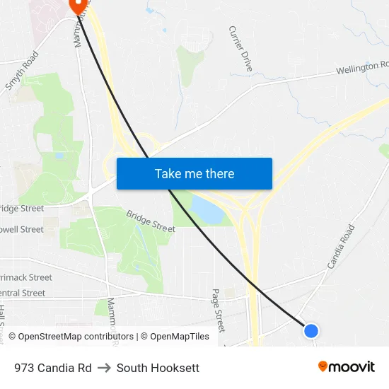 973 Candia Rd to South Hooksett map