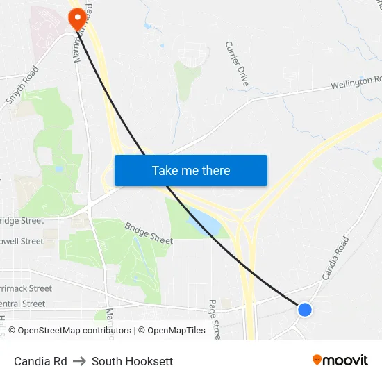 Candia Rd to South Hooksett map