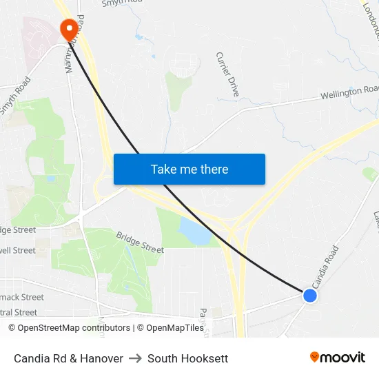 Candia Rd & Hanover to South Hooksett map