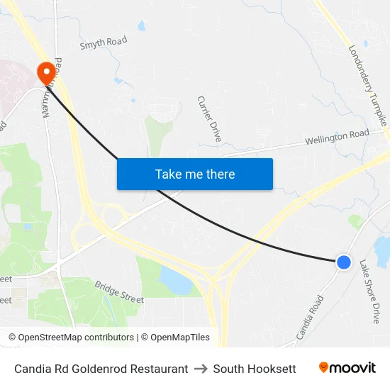 Candia Rd Goldenrod Restaurant to South Hooksett map